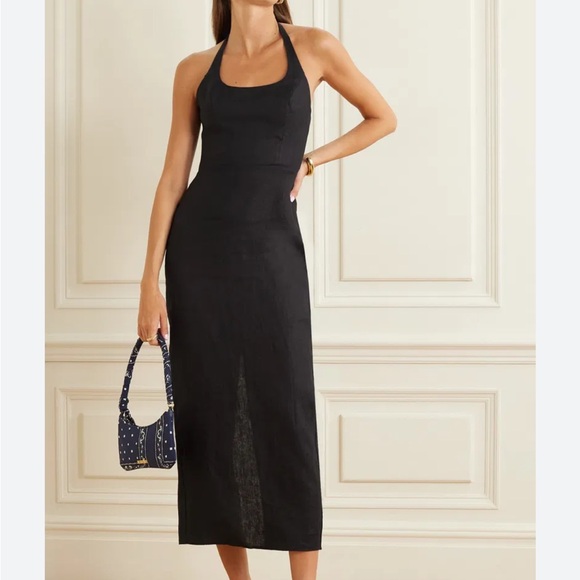NEW NWT Reformation Yana Halterneck black linen Midi Dress - Picture 2 of 5